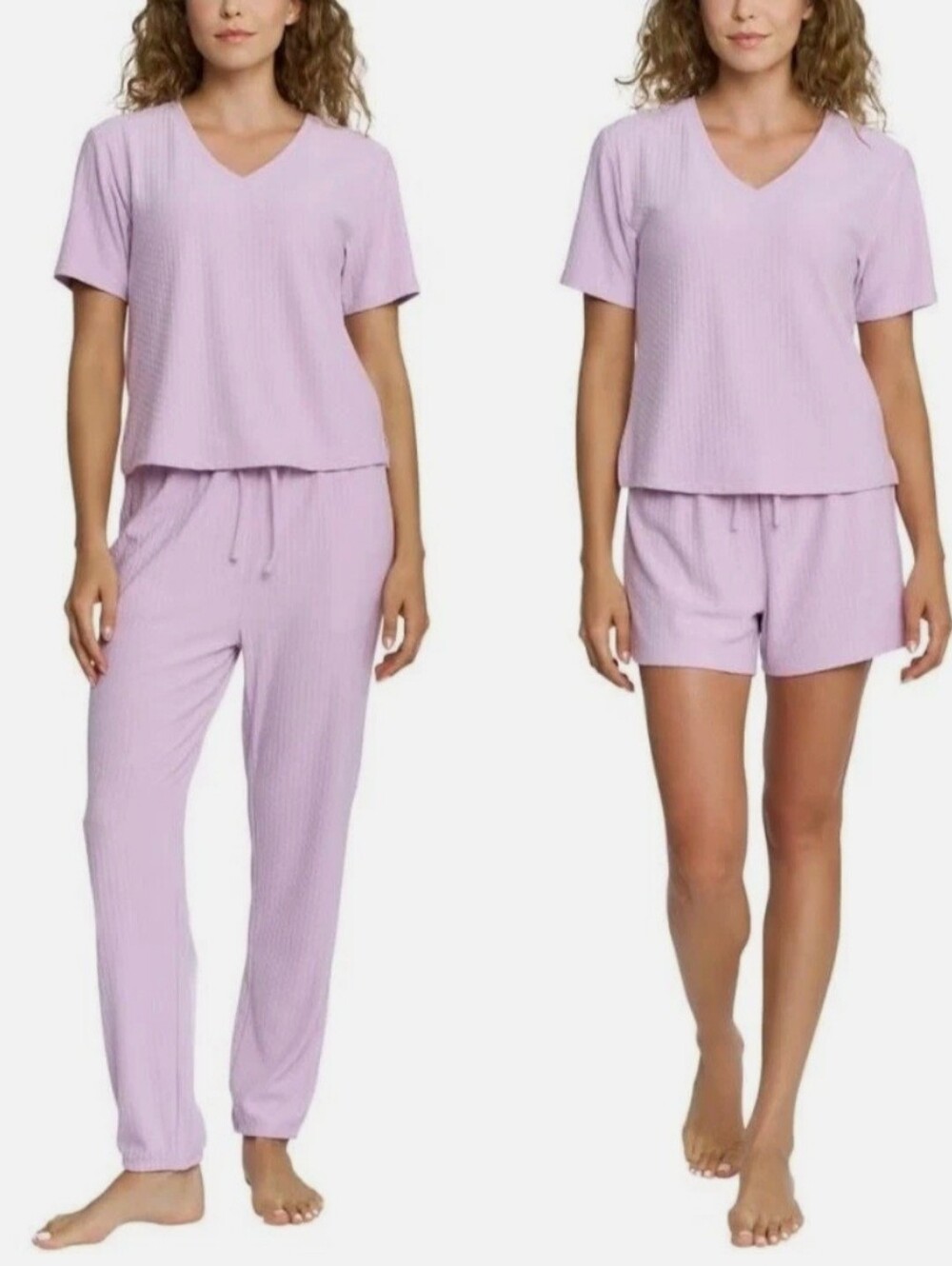 Honeydew Intimates Lavender Ribbed V‑Neck Lounge Set with Shorts & Pants